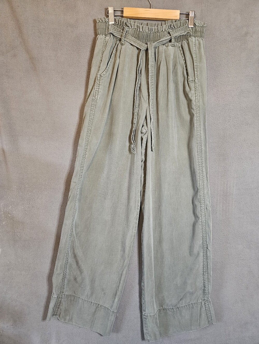 Knox Rose Womens Medium Wide Leg Pants High-Rise Belt Green Boho Pockets Comfort